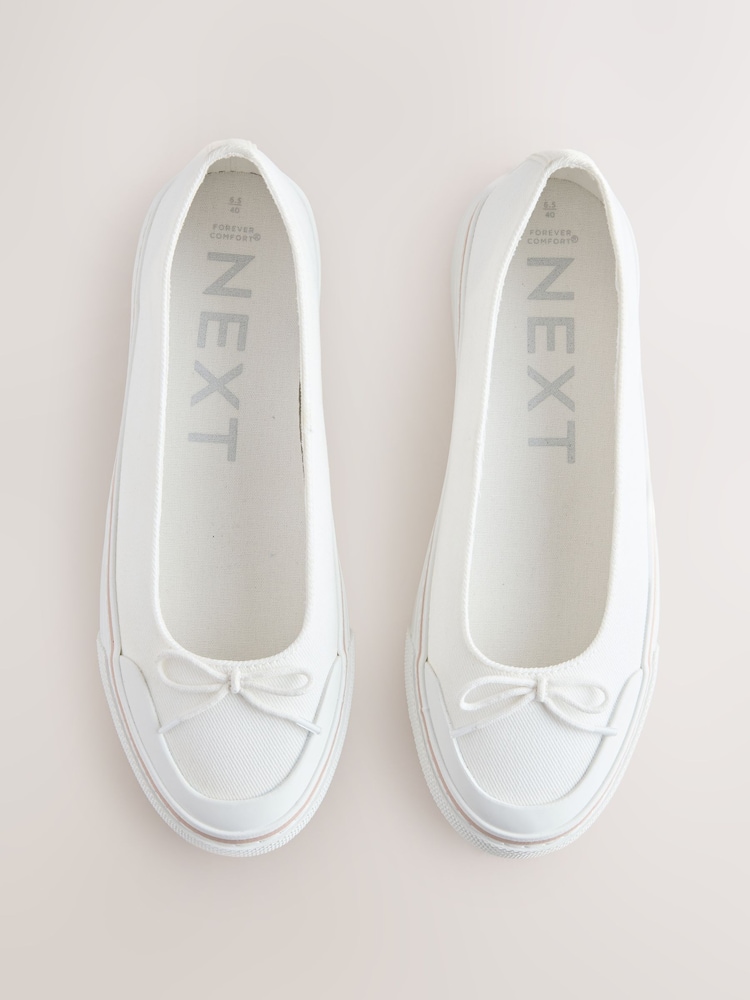 أبيض - Forever Comfort® Canvas Ballet Flats - Image 1 of 10