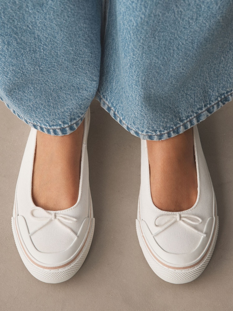 أبيض - Forever Comfort® Canvas Ballet Flats - Image 2 of 10
