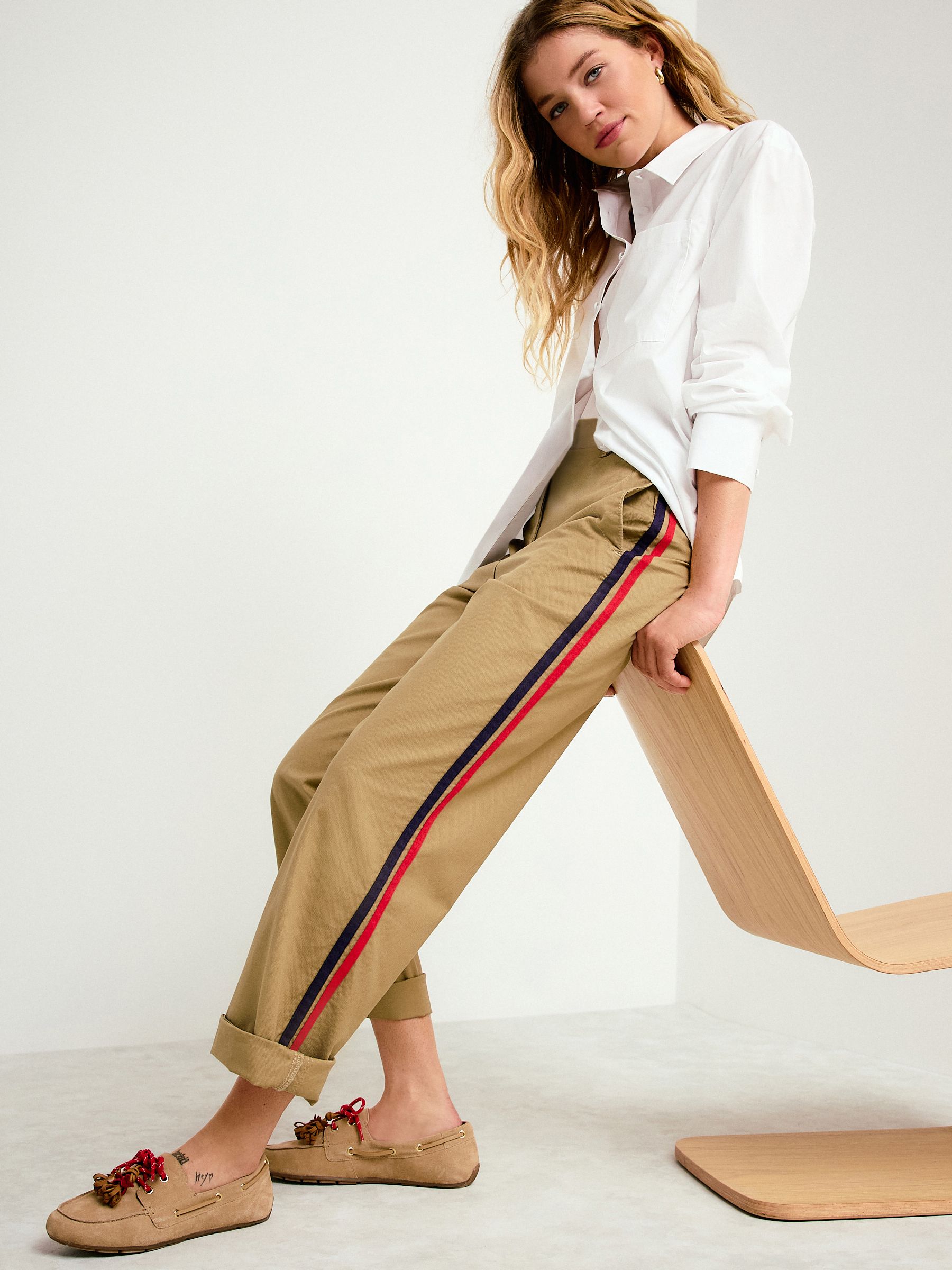 Tan Brown Straight Leg Chinos with Side Stripes