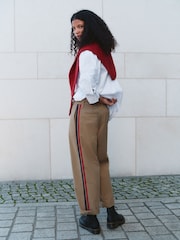 Tan Brown Straight Leg Belted Chinos with Side Stripes - Image 1 of 4