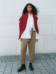 Tan Brown Straight Leg Belted Chinos with Side Stripes - Image 2 of 4