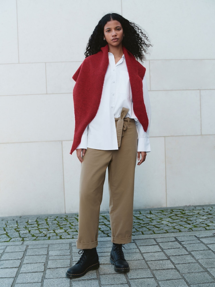 Tan Brown Straight Leg Belted Chinos with Side Stripes - Image 2 of 4