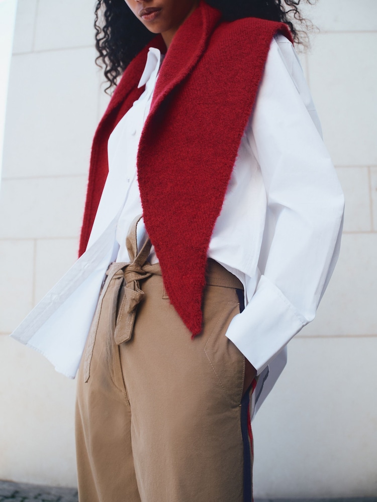 Tan Brown Straight Leg Belted Chinos with Side Stripes - Image 4 of 4