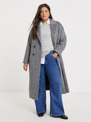 Simply Be Grey Double Breasted Midaxi Brushed Faux Wool Coat - Image 1 of 4