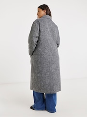 Simply Be Grey Double Breasted Midaxi Brushed Faux Wool Coat - Image 2 of 4