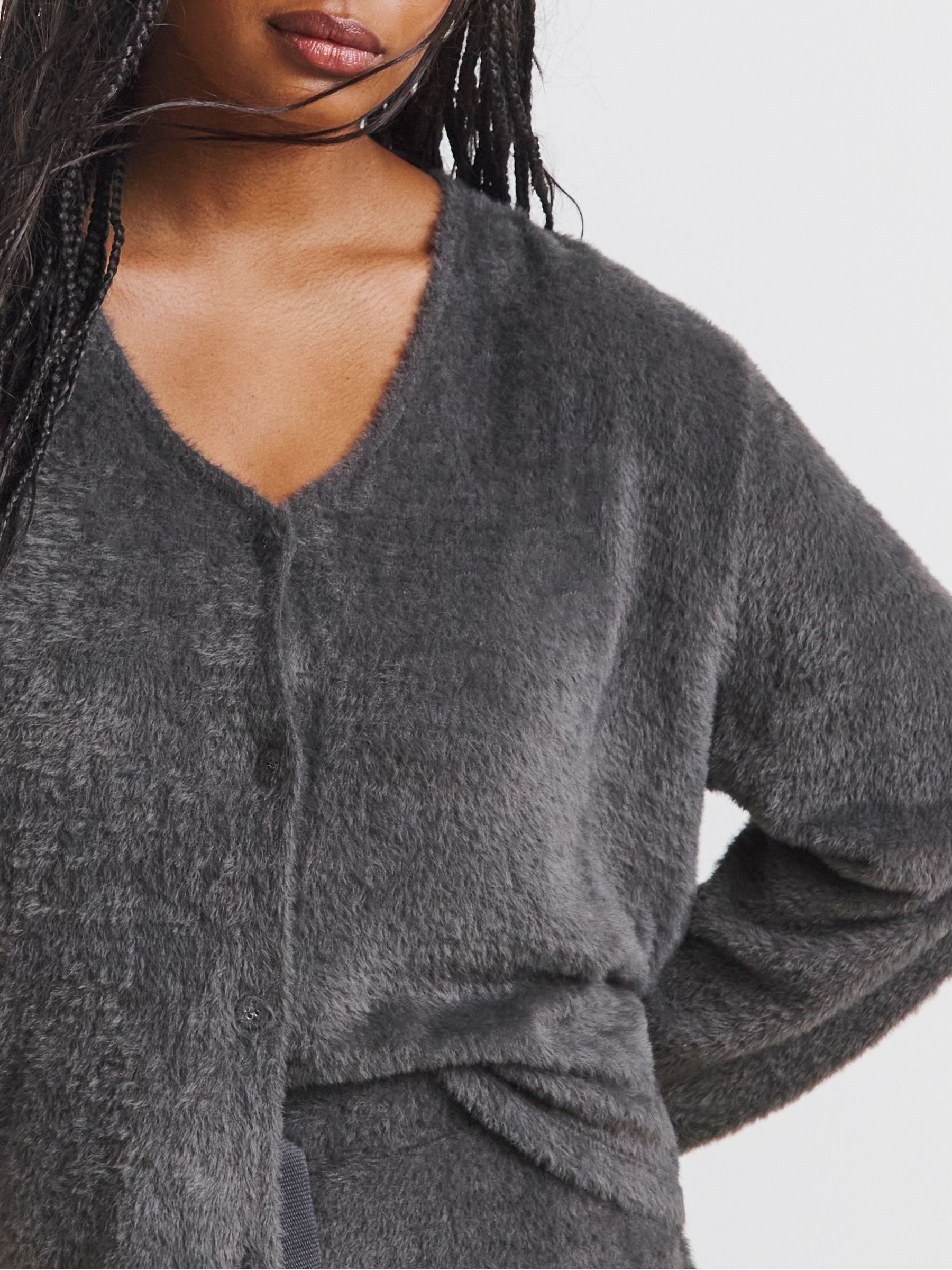 Buy Simply Be Grey Fluffy V-Neck Cardigan from Next USA