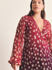 Simply Be Red Ombre Star Jacquard Skater Dress - Image 4 of 4