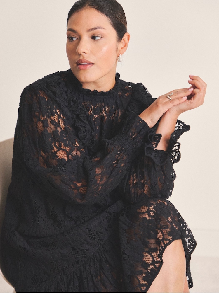 black lace ruffle mini dress Buy Mint Velvet Black Lace Ruffle Mini Dress from Next USA
