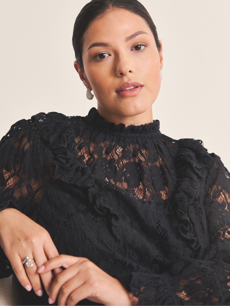 Simply Be Black Lace Ruffle Mini Dress - Image 4 of 4 Simply Be Black Lace Ruffle Mini Dress - Image 4 of 4
