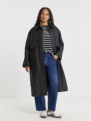 Simply Be Black Premium Midaxi Rubberised Raincoat - Image 1 of 4