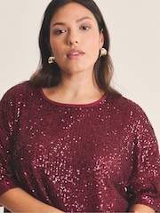Simply Be Red Sequin T-Shirt - Image 4 of 4