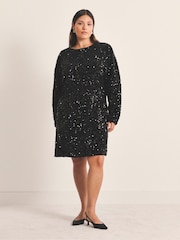 Simply Be Black Tinsel Sequin Dress - Image 1 of 4