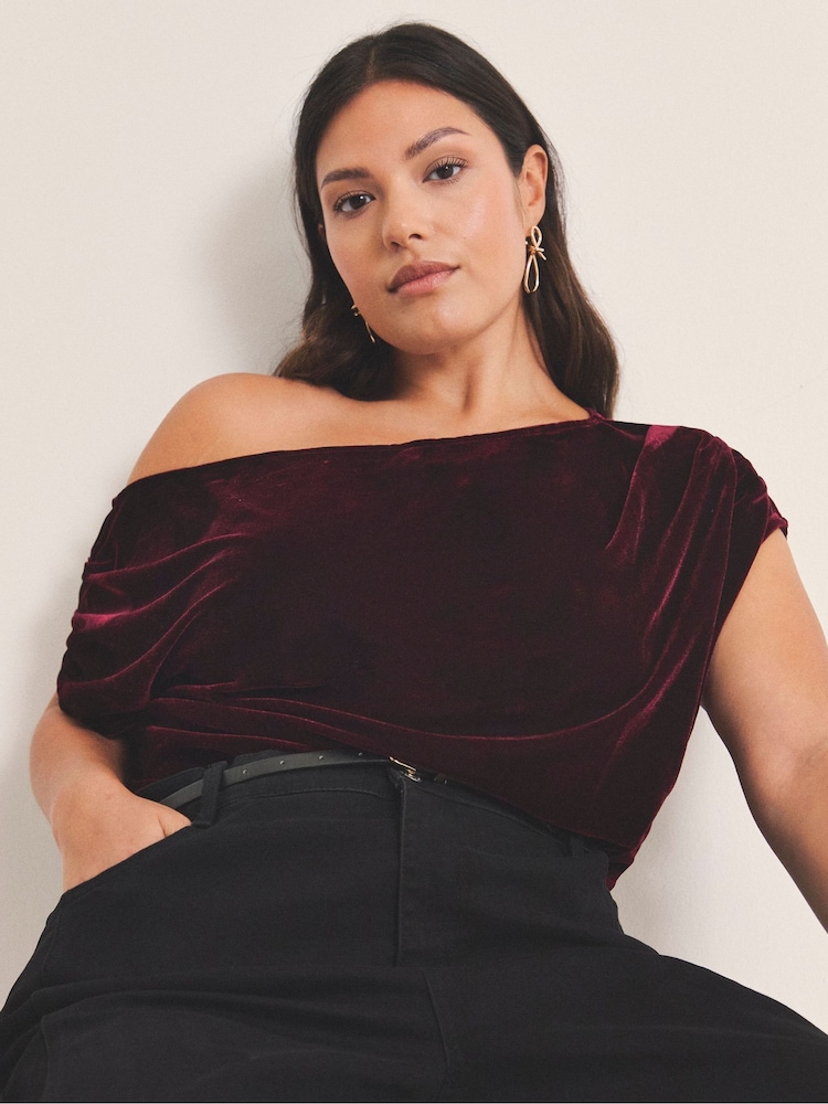 Simply Be Red Velour Off The Shoulder Top - Image 1 of 4 Simply Be Red Velour Off The Shoulder Top - Image 1 of 4