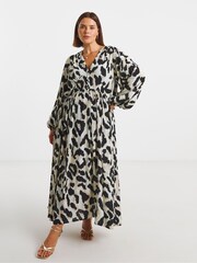 Simply Be Animal V-Neck Button Through Midi Dress - Image 1 of 4