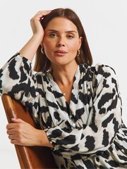 Simply Be Animal V-Neck Button Through Midi Dress - Image 4 of 4