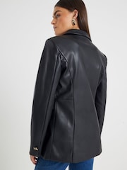 River Island Black Faux Leather Fitted Blazer Jacket - Image 2 of 4