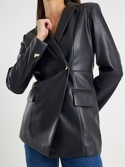 River Island Black Faux Leather Fitted Blazer Jacket - Image 3 of 4