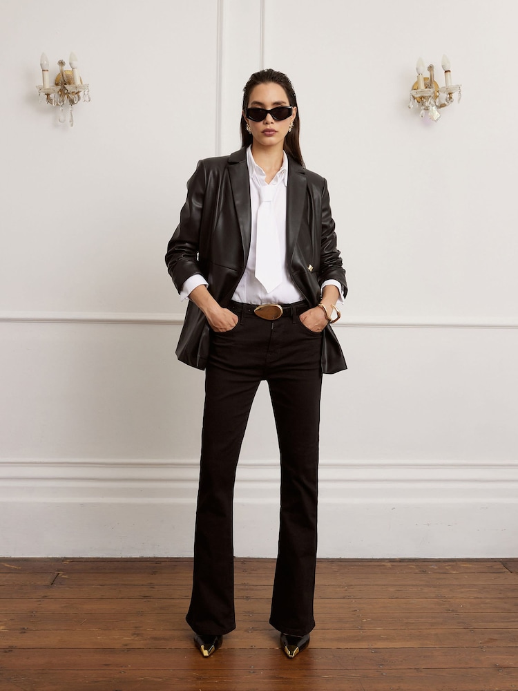 River Island Black Faux Leather Fitted Blazer Jacket - Image 4 of 4