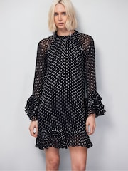 Ro&Zo Silver Beatrix Foil Frill Sleeve Mini Dress - Image 1 of 4