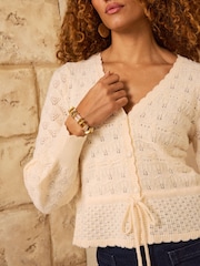 Love & Roses Ivory Pointelle Stitch Peplum Cardigan - Image 2 of 4