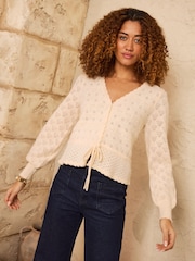 Love & Roses Ivory Pointelle Stitch Peplum Cardigan - Image 4 of 4