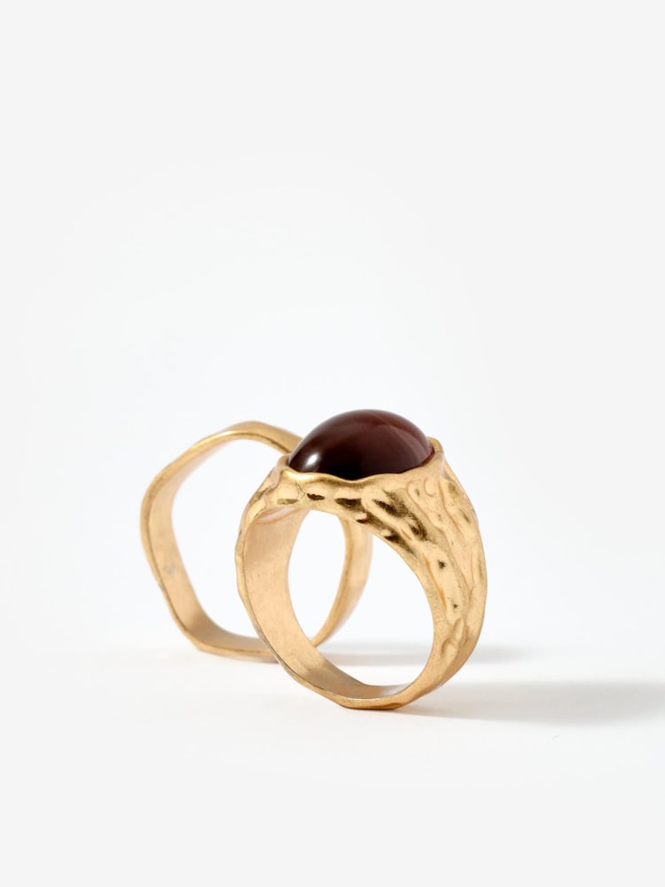 Mint Velvet Gold Tone Hammered Rings 2 Pack - Image 2 of 5