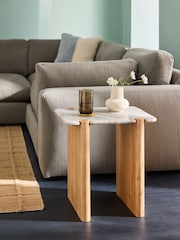 MADE.COM Acacia Wood and Solid Marble Callen Side Table - Image 1 of 6