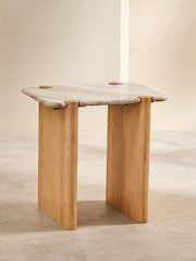 MADE.COM Acacia Wood and Solid Marble Callen Side Table - Image 2 of 6