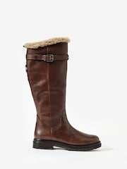 Mint Velvet Brown Kara  Leather Faux Fur Boots - Image 1 of 4