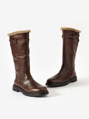 Mint Velvet Brown Kara  Leather Faux Fur Boots - Image 2 of 4
