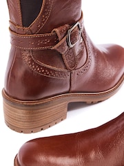 Moda in Pelle Brown Brogue Detailing Elastic Panel Long Boots - Image 2 of 4