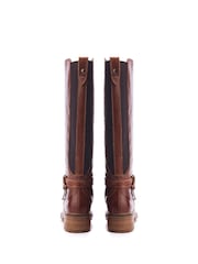 Moda in Pelle Brown Brogue Detailing Elastic Panel Long Boots - Image 3 of 4