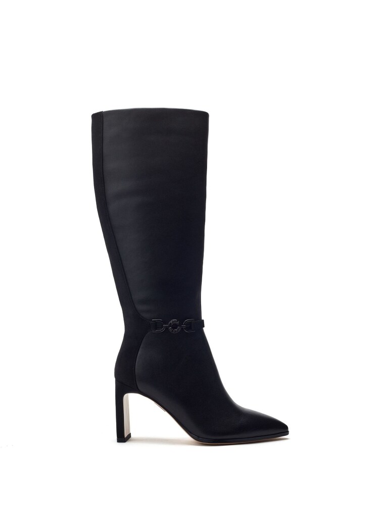 Moda in Pelle Black Sakanay Pointed Branded Snaffle Long Boots - Image 1 of 4