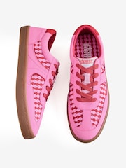 Eleanor Bowmer Pink Chequerboard Slim Lace Up Trainers - Image 1 of 6