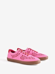 Eleanor Bowmer Pink Chequerboard Slim Lace Up Trainers - Image 2 of 6