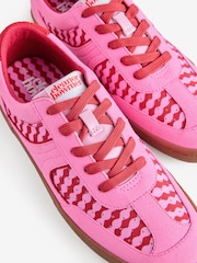 Eleanor Bowmer Pink Chequerboard Slim Lace Up Trainers - Image 4 of 6