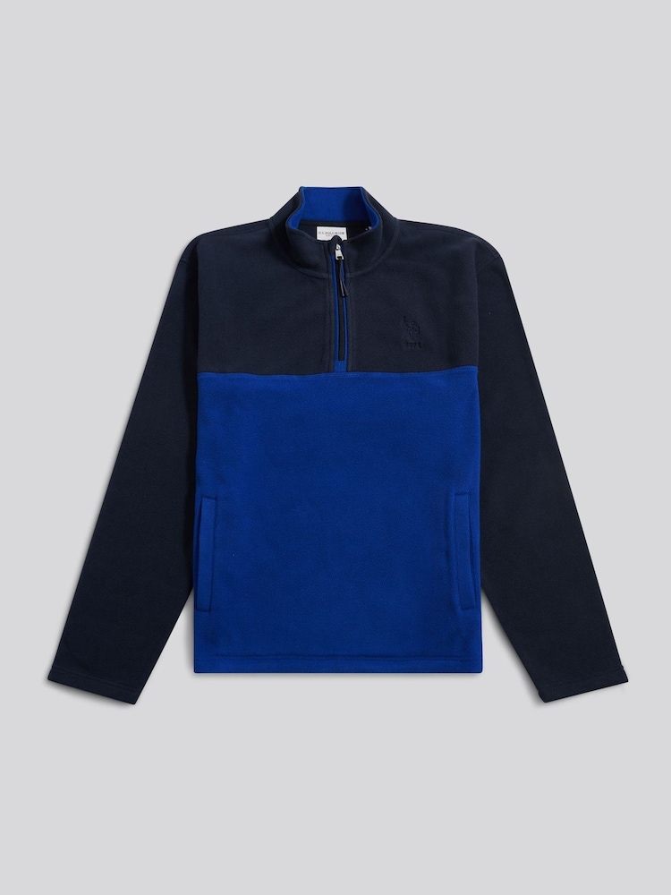 Azul - U.S. Polo Assn Colour Block Micro Funnel Fleece - Imagen 1 de 3