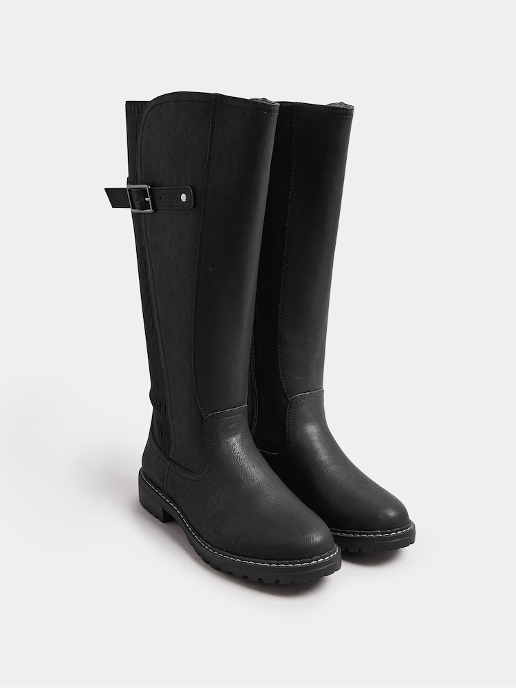 Yours Curve Black Extra-Wide Fit Faux Leather Stretch Knee High Boots - Image 2 of 2