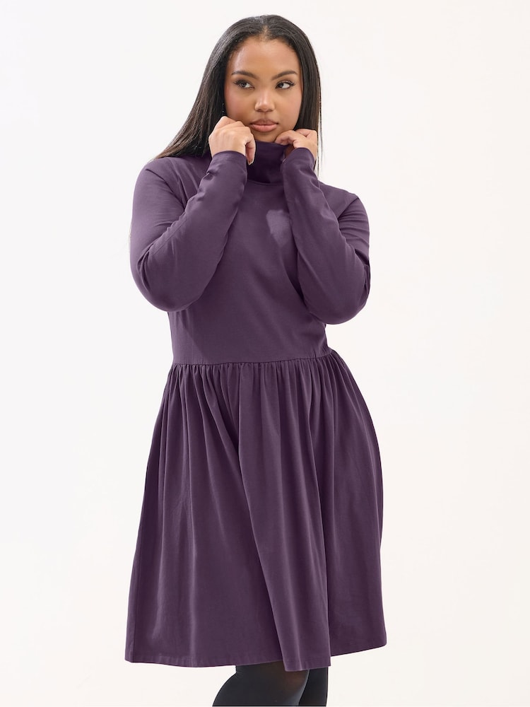 Yours Curve Purple Turtle Neck Peplum Dress - Image 1 of 5 Yours Curve Purple Turtle Neck Peplum Dress - Image 1 of 5