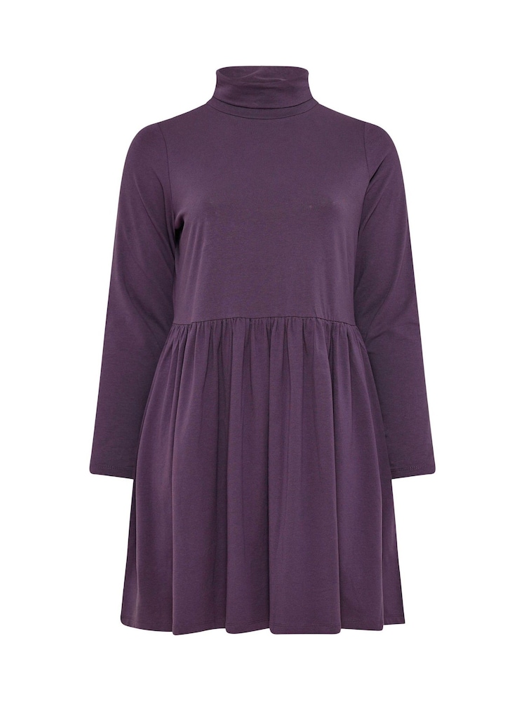 Yours Curve Purple Turtle Neck Peplum Dress - Image 5 of 5 Yours Curve Purple Turtle Neck Peplum Dress - Image 5 of 5