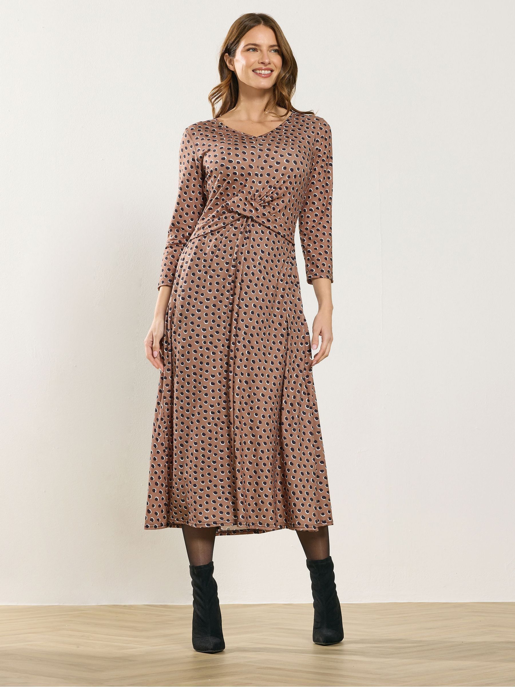 M & Co Women's Brown Long Sleeve Twist Front Midi Dress