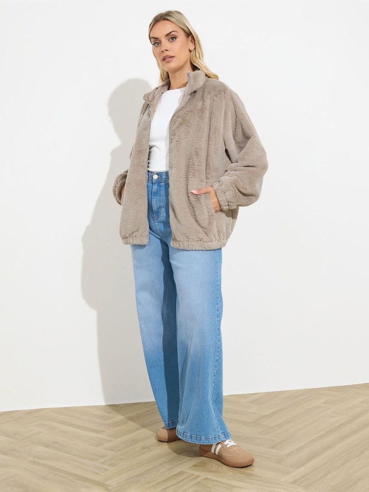 Yours Curve Natural Faux Fur Funnel Neck Zip Thru Jacket - Image 2 of 5 Yours Curve Natural Faux Fur Funnel Neck Zip Thru Jacket - Image 2 of 5