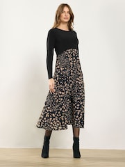 M&Co Black Non Print Long Sleeve 2-In-1 Maxi Dress - Image 1 of 5