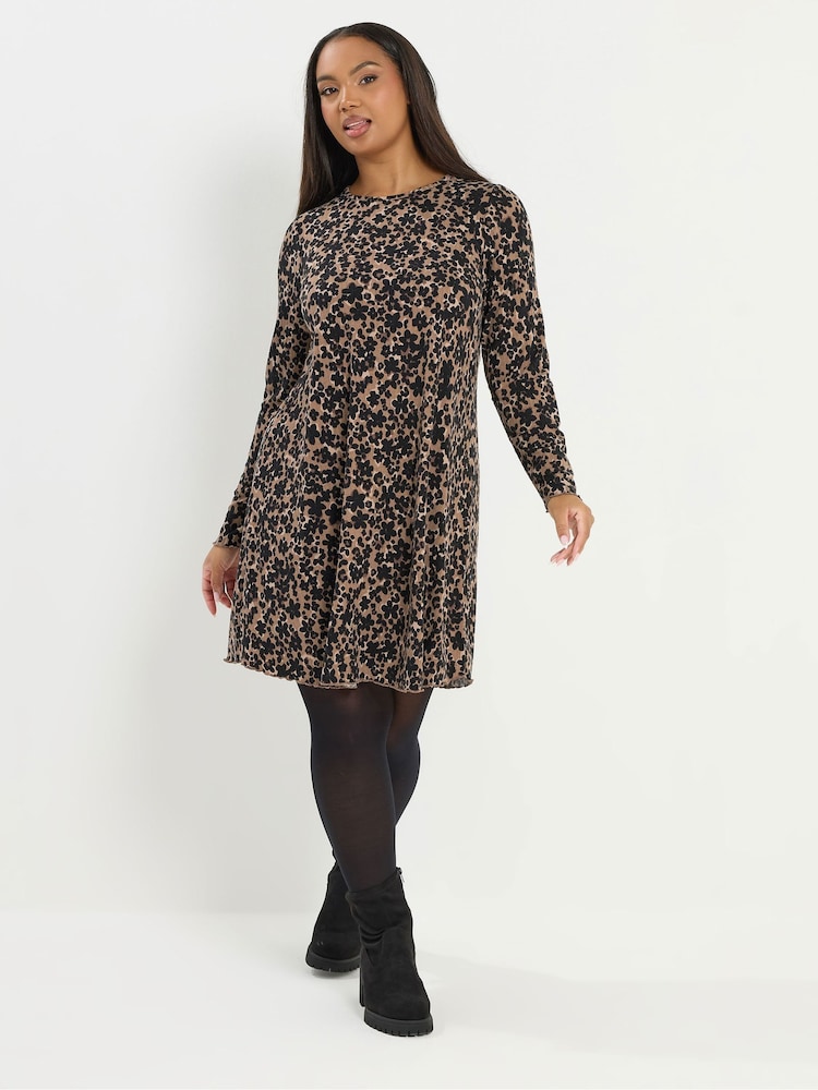 Yours Curve Natural Printed Ribbed Tunic - Image 1 of 5