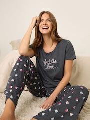 M&Co Grey Feel The Love Short Sleeve Wide Leg Pyjamas Set - Image 5 of 6