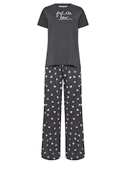 M&Co Grey Feel The Love Short Sleeve Wide Leg Pyjamas Set - Image 6 of 6