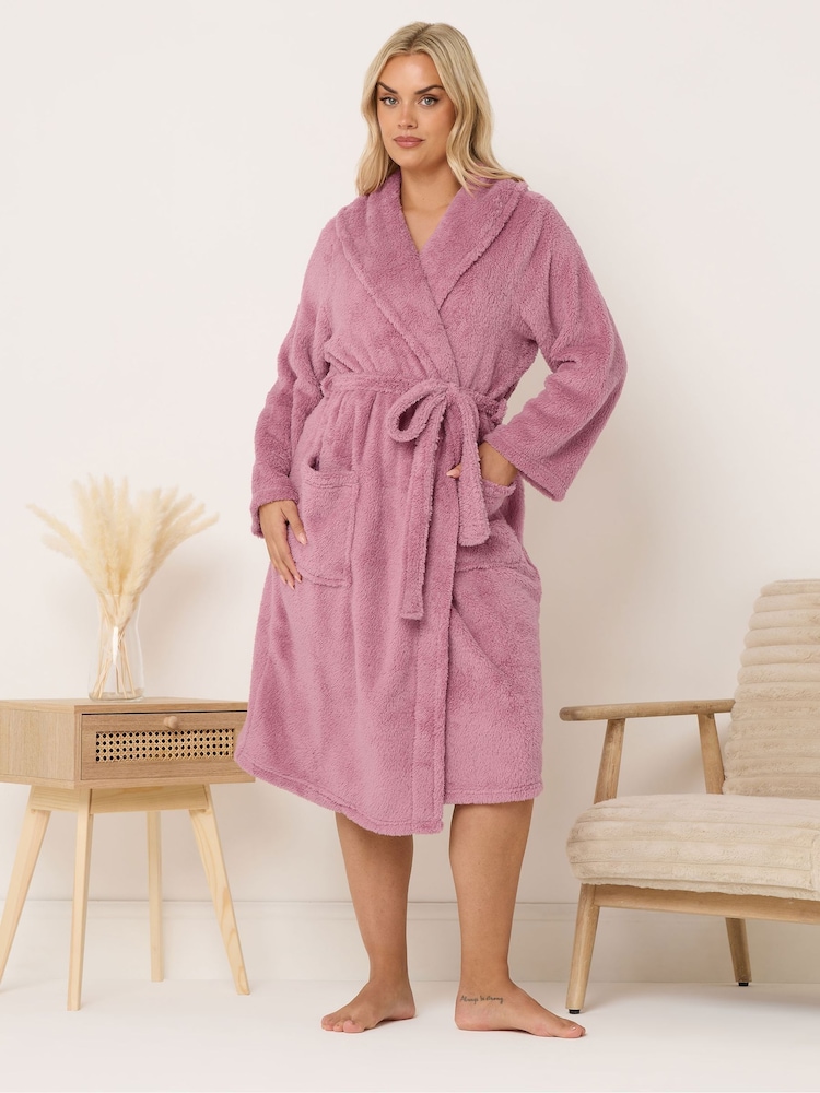 Yours Curve Pink Fluffy Shawl Collar Robe - Image 1 of 5 Yours Curve Pink Fluffy Shawl Collar Robe - Image 1 of 5