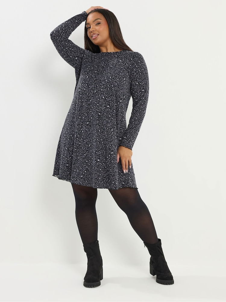Yours Curve Grey Printed Ribbed Tunic - Image 1 of 5 Yours Curve Grey Printed Ribbed Tunic - Image 1 of 5