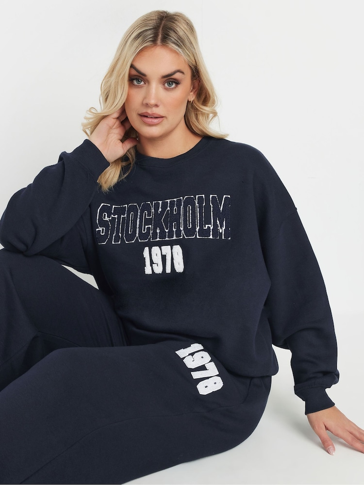 Yours Curve Blue Stockholm '1978' Sweatshirt - Image 2 of 5 Yours Curve Blue Stockholm '1978' Sweatshirt - Image 2 of 5