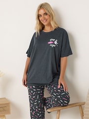 Yours Curve Grey Short Sleeve Wide Leg Pyjamas Set - Image 2 of 5